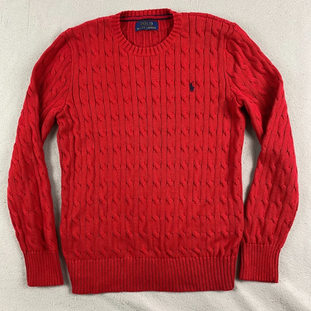 Polo Ralph Lauren Womens Cable Knit Sweater S Long Sleeve red Preppy pony